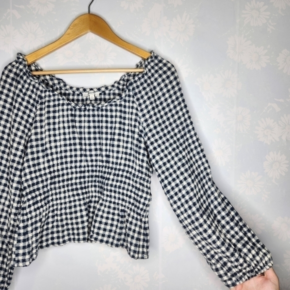 Madewell Sophia Top in Textured Windowpane Navy Check Size Small - Picture 4 of 8